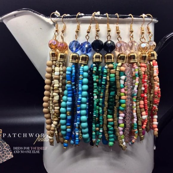 Pink Beaded Tassel Earring - Picture 2 of 2